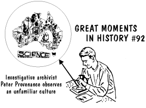 Conference logo: Peter Provenance observes an unfamiliar culture - SCIENCE! (10kb, BW gif)